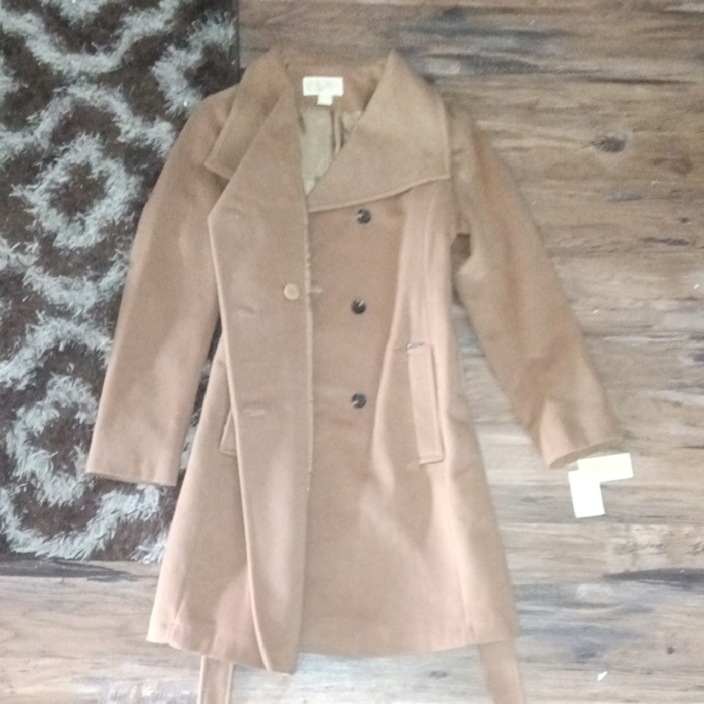 NWT Michael Kors Wool blend, belted, single-breasted, wrap trench coat. medium. - Picture 3 of 12
